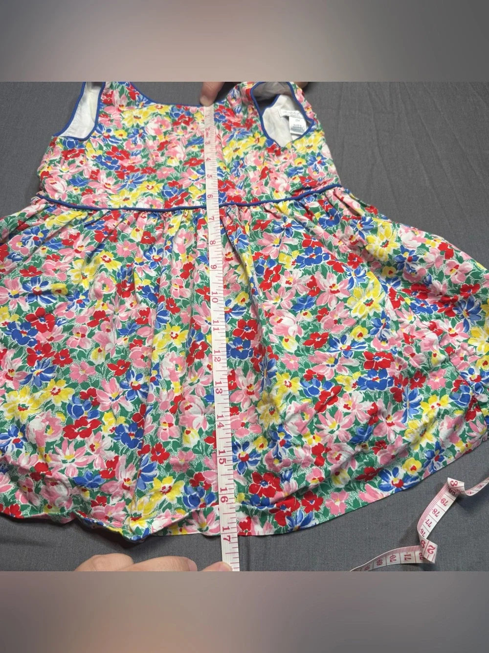 Ralph Lauren Multicolor Floral Cotton Dress with Blue Trim